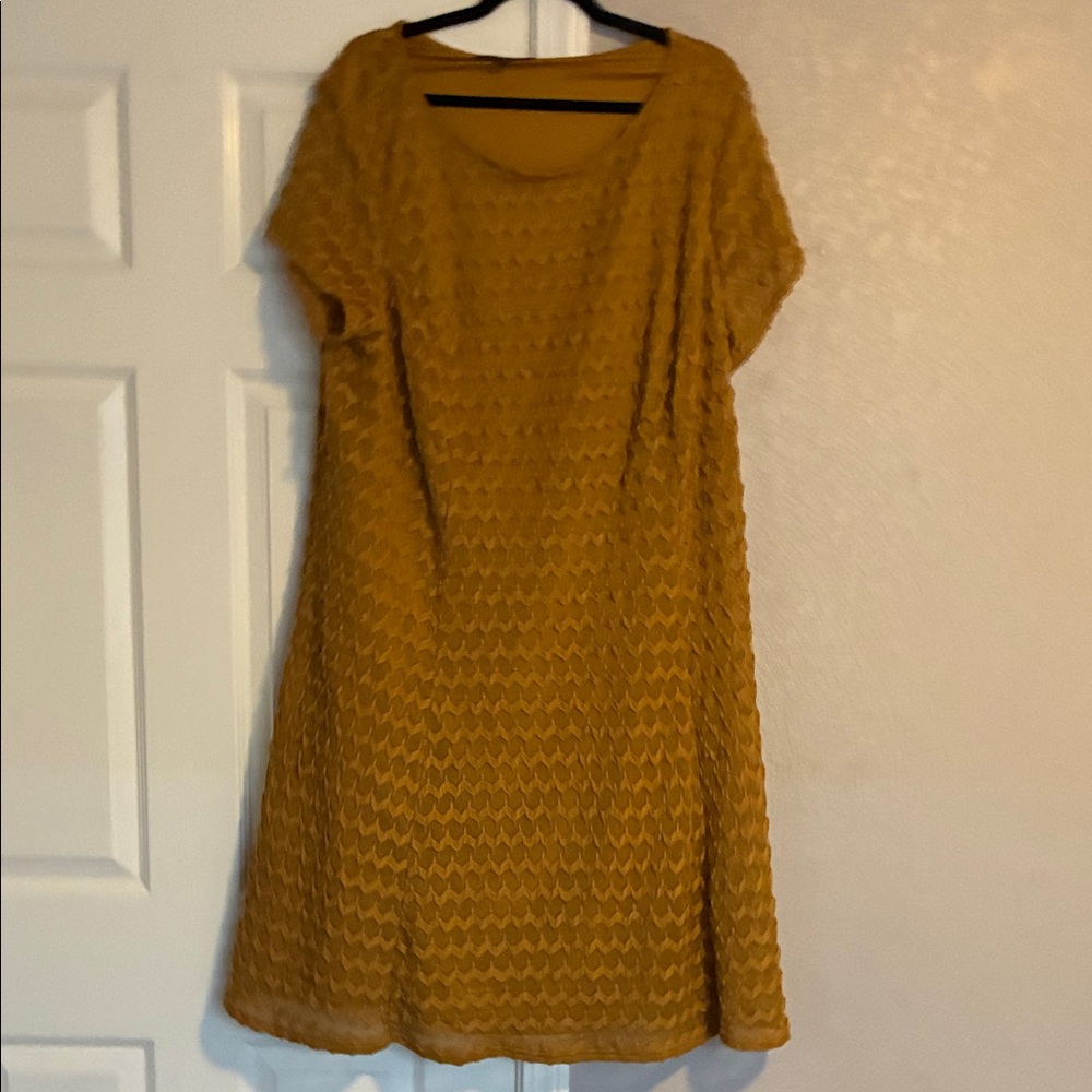 Sharagano Mustard Textured Midi Dress